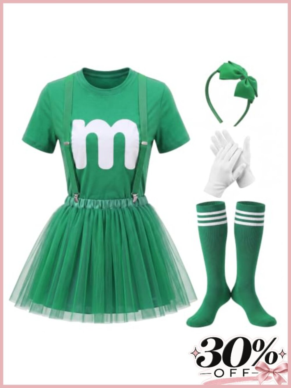 Halloween Letter M Shirt Tutu Skirt Suspenders Socks Womens Costume Set